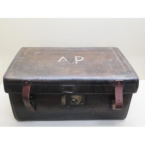 438 - Geological Interest , A leather trunk/case with contents of Fossils , Rocks etc , a students brass f... 