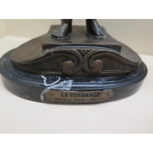 442 - A pair of modern bronzes on black marble stands La Moisson and La Vendange - Height 25cm - both good... 