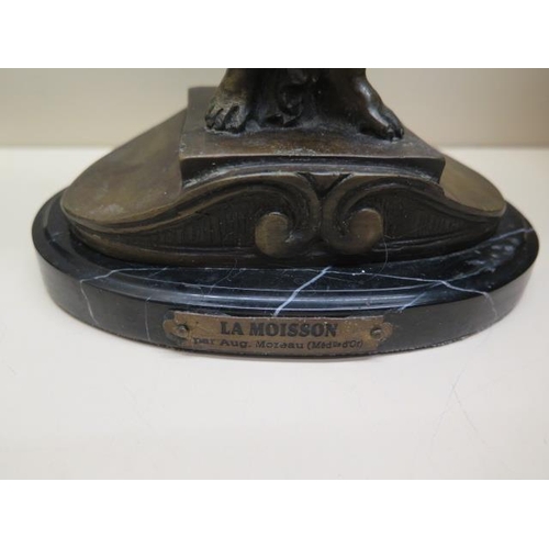 442 - A pair of modern bronzes on black marble stands La Moisson and La Vendange - Height 25cm - both good... 