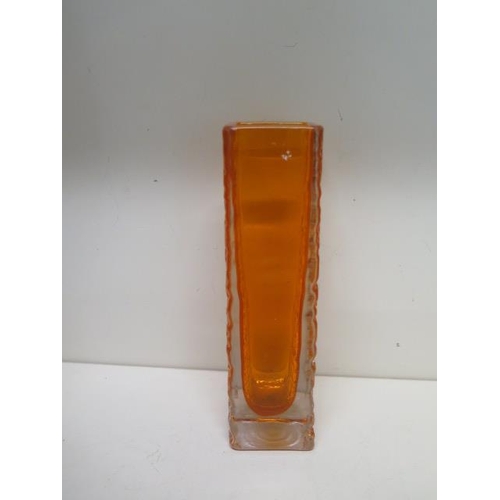 443 - A Whitefriars glass orange/tangerine square section textured vase - Height 17cm - in good condition