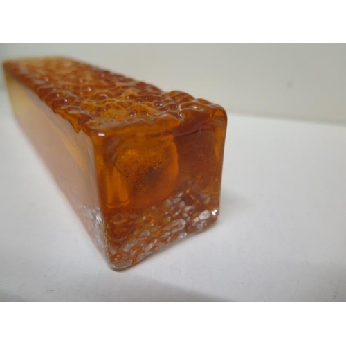 443 - A Whitefriars glass orange/tangerine square section textured vase - Height 17cm - in good condition