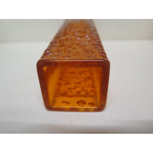 443 - A Whitefriars glass orange/tangerine square section textured vase - Height 17cm - in good condition