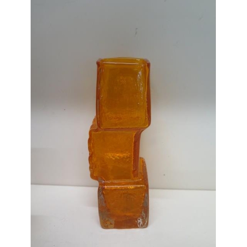 444 - A Whitefriars glass orange/tangerine drunken bricklayer vase - Height 21cm