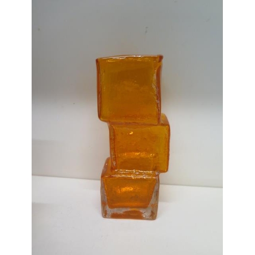 444 - A Whitefriars glass orange/tangerine drunken bricklayer vase - Height 21cm