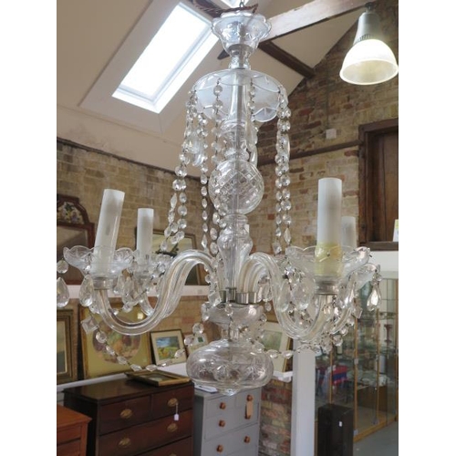 452 - A Victorian cut glass five branch chandelier in working order - Height 67cm