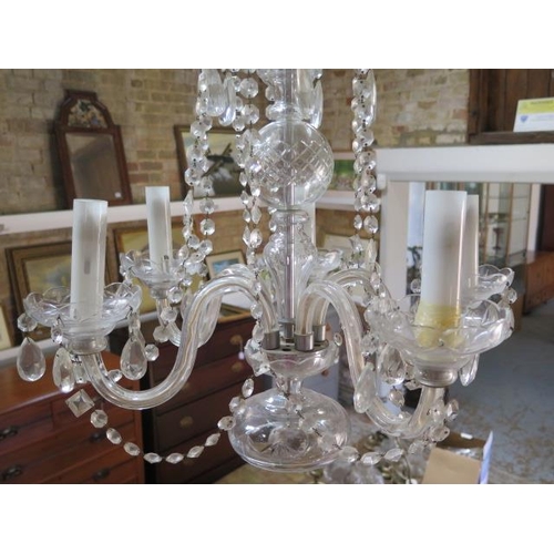 452 - A Victorian cut glass five branch chandelier in working order - Height 67cm