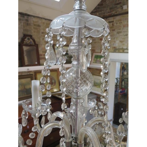 452 - A Victorian cut glass five branch chandelier in working order - Height 67cm