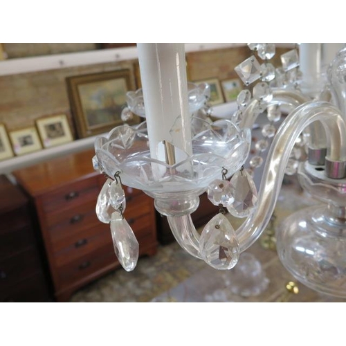 452 - A Victorian cut glass five branch chandelier in working order - Height 67cm