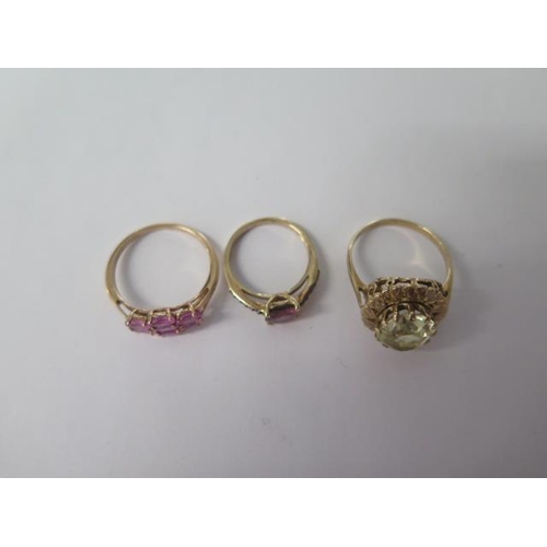 51 - Three 9ct yellow gold dress rings sizes R and J - approx weight 9.5 grams