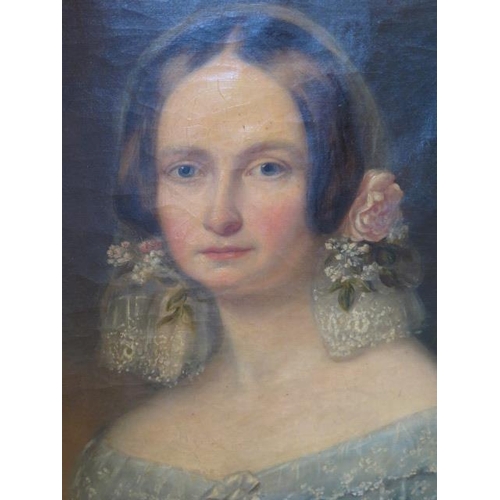 523 - A pair of unframed 19th century oil on canvas portraits each 92cm x 71cm labels verso Capt Thos W Ba... 