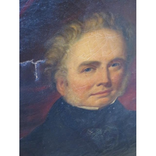 523 - A pair of unframed 19th century oil on canvas portraits each 92cm x 71cm labels verso Capt Thos W Ba... 