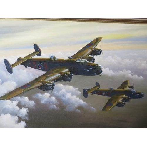 524 - An oil on canvas by John Pettitt of Halifax Bomber B11 LDR W7710 405 Squadron 