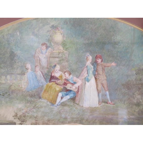 538 - A 19th century body colour of vellum, 'Fete Champetre - A Design for a Fan', signed Charlotte-August... 