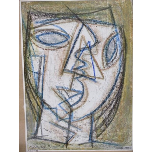 542 - Roy Turner Durrant abstract composition head of a woman, label verso - frame size 45cm x 35cm