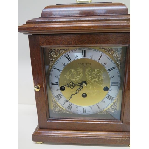 582 - A Comitti of London mahogany mantle clock with Hermle chiming movement in good working order - Heigh... 