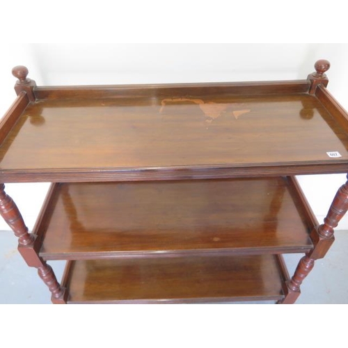 607 - A Victorian mahogany three tier dumb waiter - Height 109cm x 104cm x 41cm