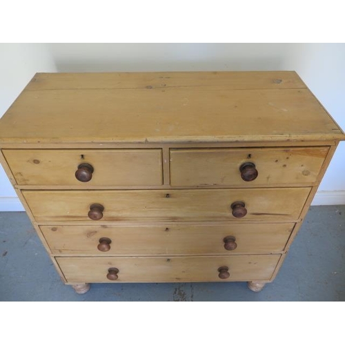 611 - A Victorian stripped pine five drawer chest - Height 104cm x 106cm x 46cm