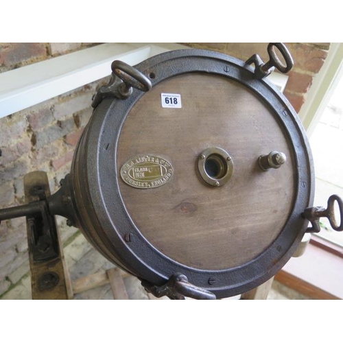 618 - An R.A. Lister & Co wooden butler churn on stand - Height 117cm - generally good condition