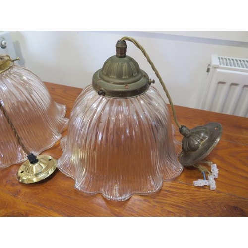 645 - Four Holophane type hanging ceiling lamps - Width 25cm