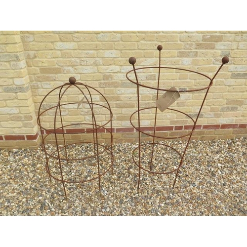 692 - A Peony iron plant support - Height 114cm - together with a lobster cage plant support - Height 90cm