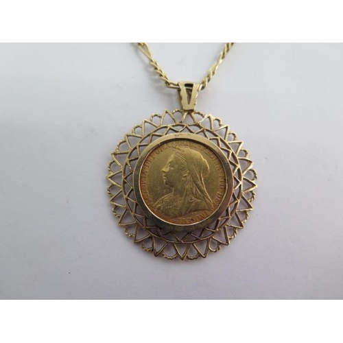 7 - A Victorian gold full sovereign dated 1900 in a 9ct pendant mount on a 44cm chain - total weight app... 