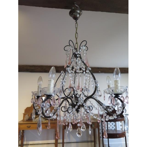 707 - A six branch drop lustre chandelier - Total height 84cm x Width 60cm