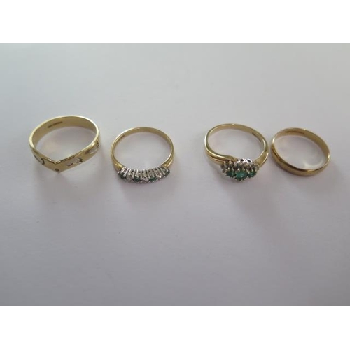 79 - Four 9ct yellow gold rings sizes N to P - approx weight 7.6 grams - all in good condition