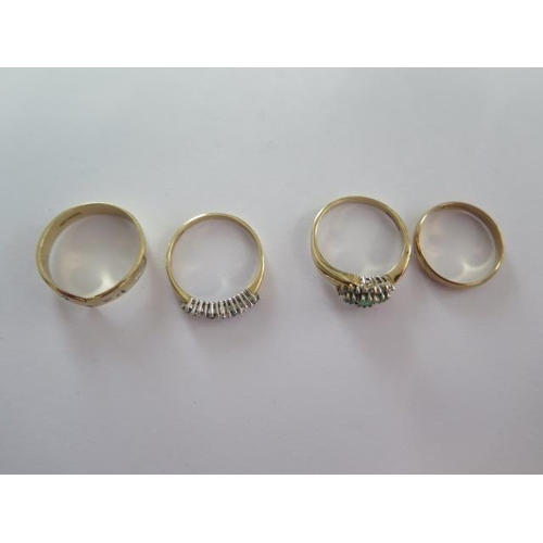 79 - Four 9ct yellow gold rings sizes N to P - approx weight 7.6 grams - all in good condition