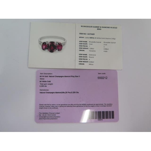 80 - A 9ct white gold Rhodolite garnet diamond ring size Q - with certificate, a 9ct white gold diamond r... 