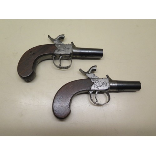 503 - A pair of percussion cap pistols by Horsley - Length 15cm - with screw off barrels, both cock and fi... 