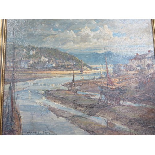 522 - Gordon Trow Oil on Board - Long Shadows, Abersoch - Coastal Scene - frame size 60cm x 69cm