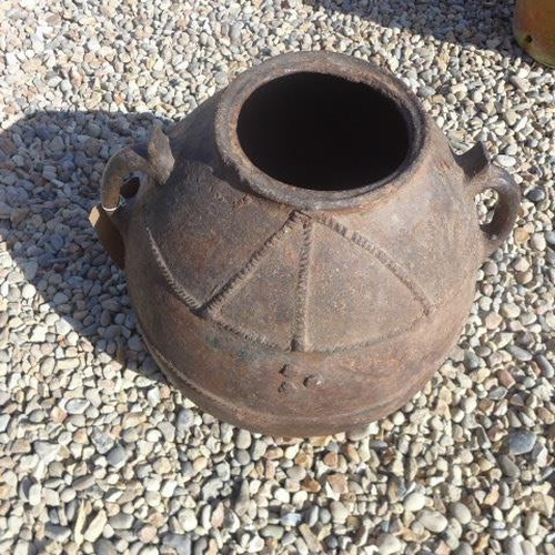 107 - A twin handle terracotta oil or water jar, an ideal garden planter, 43cm tall x 44cm wide