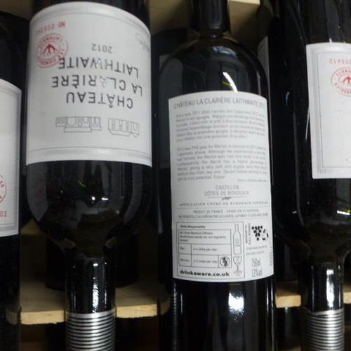 22 - 12 bottles of Chateau la Clariere Laithwaite 2012 red wine