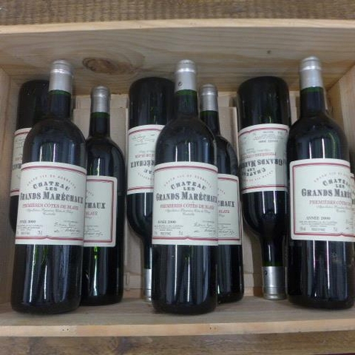 3 - Nine bottles of Chateau les Grands Marechaux Blaye-Cotes de Bordeaux 2000 red wine