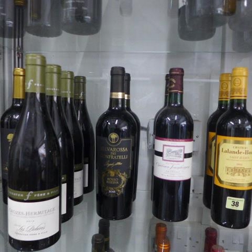 38 - Twelve bottles of red wine Crozes-Hermitage 2015 x 4, Galodoro Reserve 2017 x 2, Selvarossa Dei Conf... 