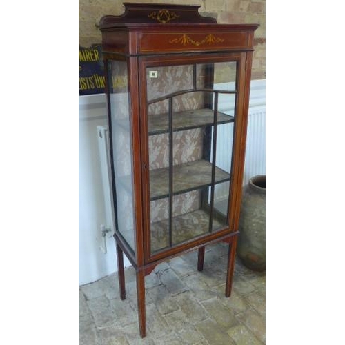 88 - An Edwardian decorated mahogany display cabinet - Height 150cm x 59cm x 30cm