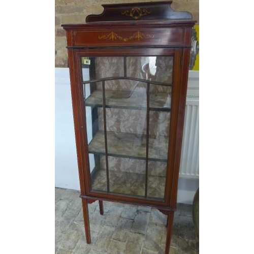 88 - An Edwardian decorated mahogany display cabinet - Height 150cm x 59cm x 30cm