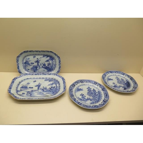  A pair of 19th century Chinese blue and white plates - Width 23cm - and two graduating serving plate... 