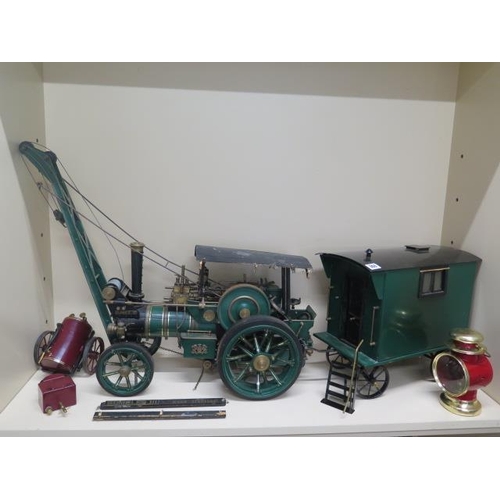  A MARKE ARJ 1852 steam traction engine 53cm long with a crane attachment, trailer, caravan and fuel ... 