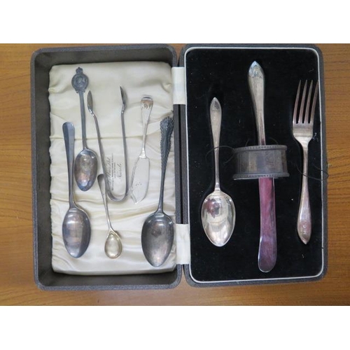 215 - A silver Christening set (engraved) and other silver flatware, total approx 5.9 troy oz