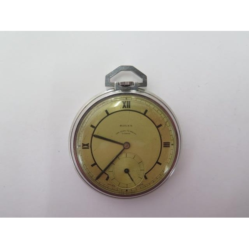 264 - A Rolex top wind pocket watch, 45mm case, Alex Clark Co London, with note case no 2597, 1005706, in ... 