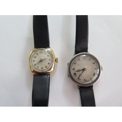 265 - A 9ct yellow gold ladies manual wind wristwatch, total approx 11.9 grams, and a silver wristwatch, b... 