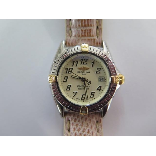 272 - A ladies Breitling Callistino quartz watch with date, 25mm rotating bezel, ref B52345 on a leather B... 