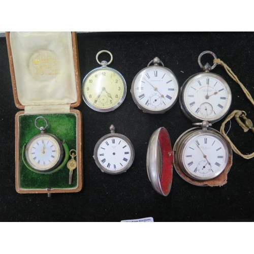 281 - Five silver pocket watches including a Benson Ludgate pocket watch, also a base metal Art Deco pocke... 