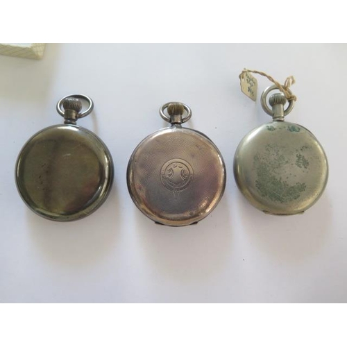 282 - A Samuel silver pocket watch - running - an Acme silver pocket watch - not running - and a stop watc... 