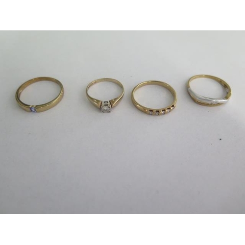 66 - Four 9ct gold rings, sizes M, R, T, approx 7.8 grams, all good