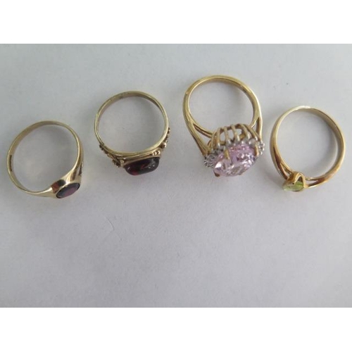 67 - Four 9ct yellow gold rings, sizes M, N, O, R, approx 10.7 grams, all good