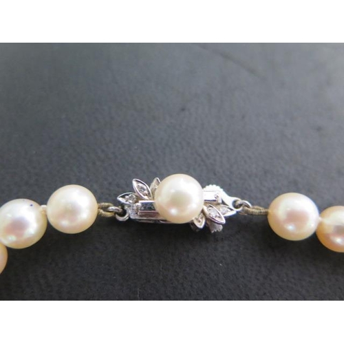 68 - A string of pearls, 40cm long, with an 18ct white gold catch and a matching bracelet 18cm long, pear... 