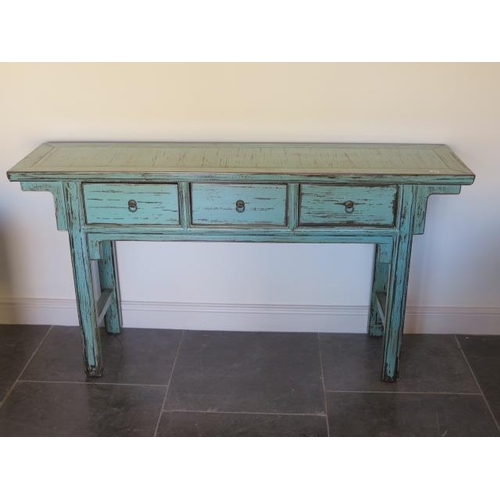 718 - A Chinese style painted three drawer hall table - Width 162cm x Width 85cm x Depth 40cm - as new