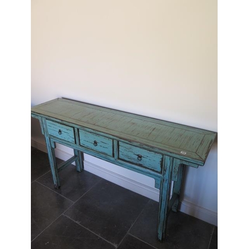 718 - A Chinese style painted three drawer hall table - Width 162cm x Width 85cm x Depth 40cm - as new